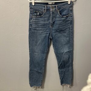 LOFT Distressed High-Waisted Straight Jeans